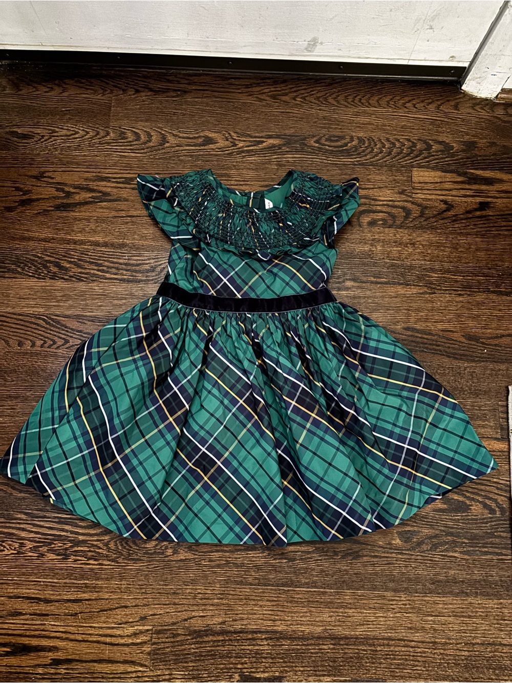 Janie and Jack- Girls Green Plaid Ruffled Holiday Dress